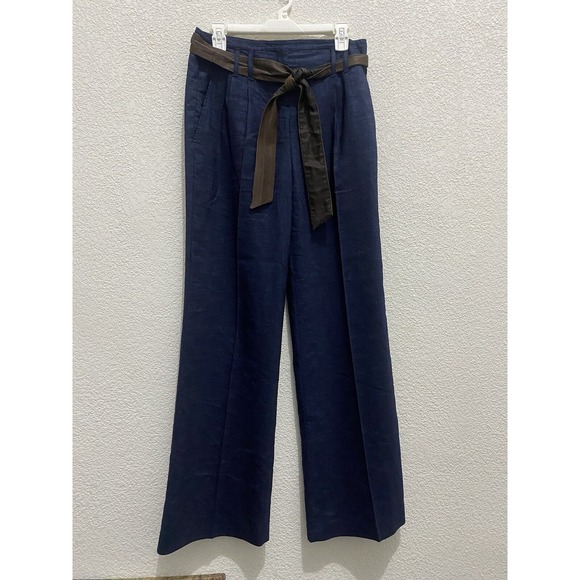 Theory Pants - Theory Womens Dress‎ Pants 0 Blue  Wool/Linen Trouser Comfy Office Basic W/ Belt